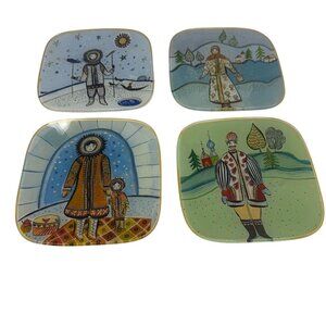 Fragonard Parfumeur Ceramic Decorative Plates Folk Art  Winter North Set of 4